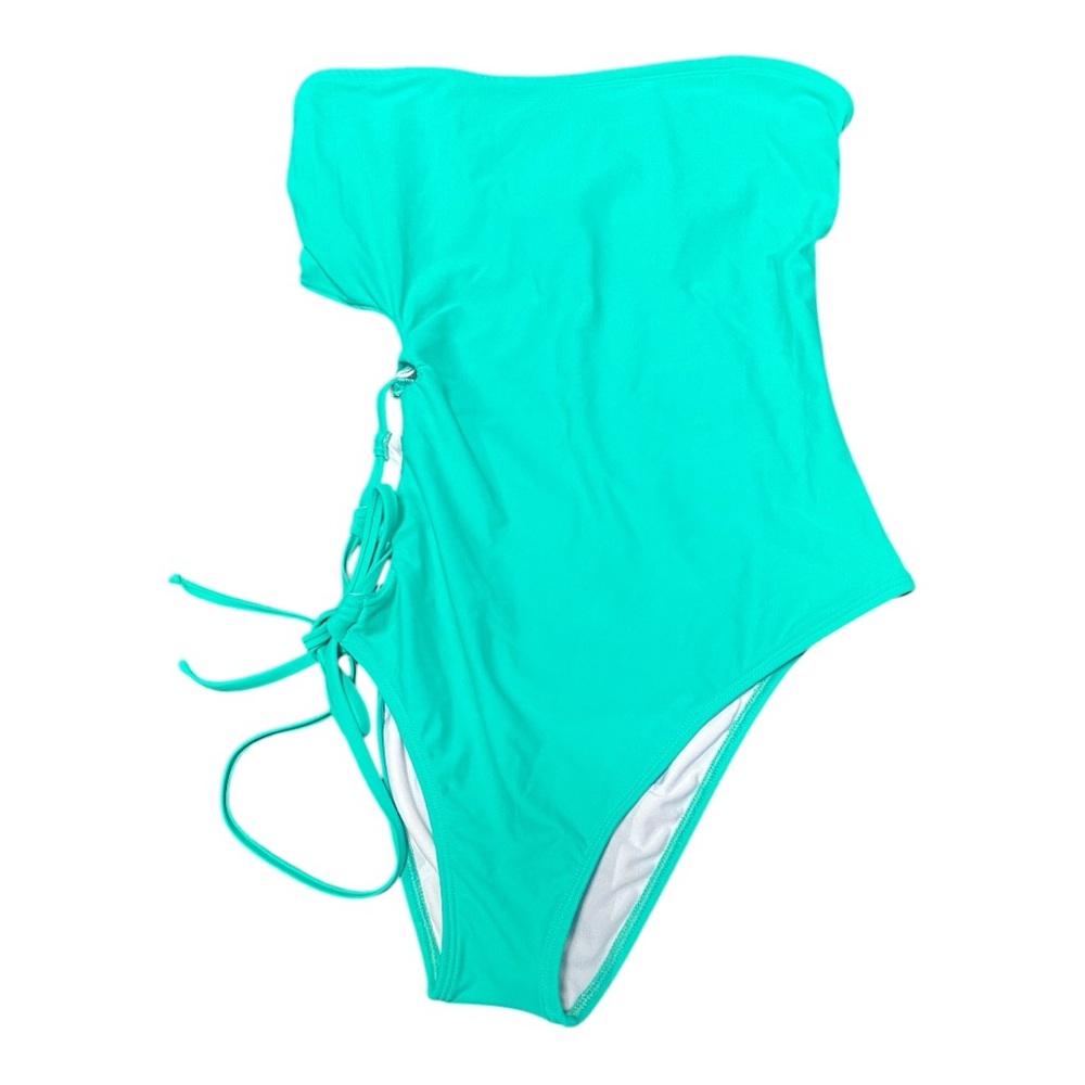 VENUS Blue One Piece Strapless Swimsuit With Lace-Up Detail